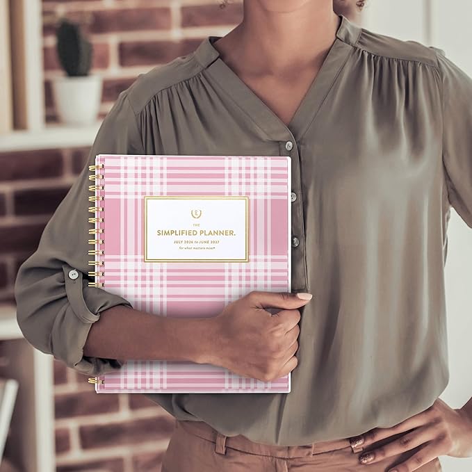 AT-A-GLANCE Planner 2026-2027 Weekly & Monthly Academic 12-Month July-June, 8-1/2" x 11", Front Cover Pocket, Simplified by Emily Ley, Oversized Plaid (EL51-901A)