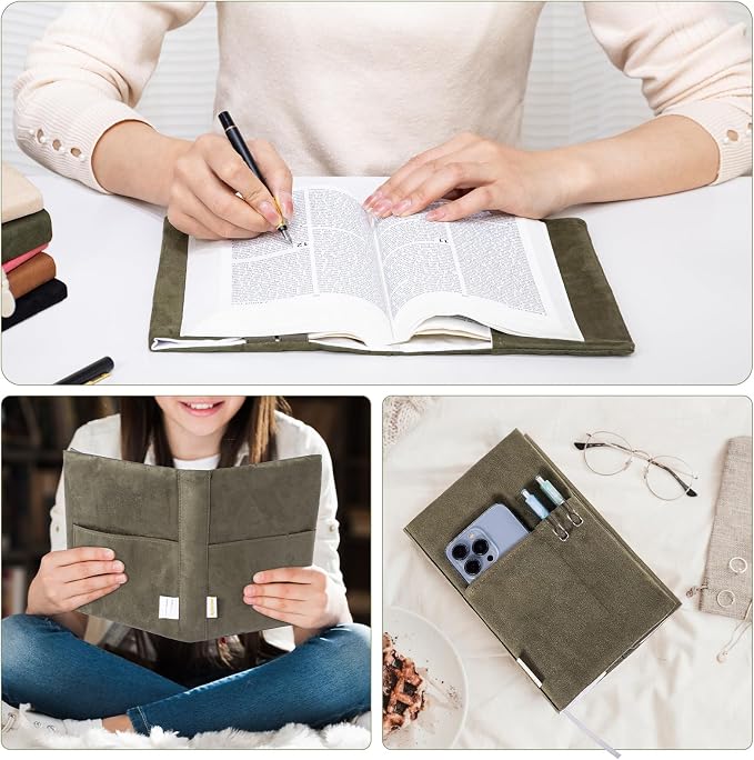 APLUFINE Velvet Book Cover for Paperbacks, Reusable Fabric Book Cover with Pockets, Adjustable Book Protector for Softcover Books, Journals & Bibles