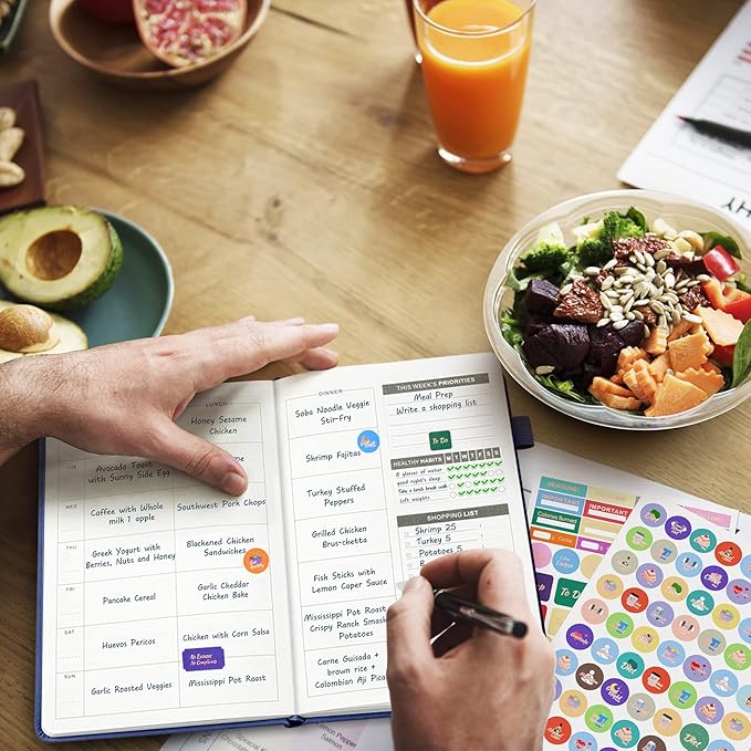 JUBTIC Weekly Meal Planner Notebook, Food Journal Daily Meal Prep Journal with Shopping and Grocery Lists for Food Planning Menu Planning Healthy Diet or Weight Loss Tracking, Last 1 Year,Undated, A5, Navy Blue