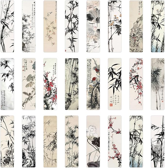 24PCS Unique Chinese Ink Painting Bookmarks, Traditional Oriental Art Reading Accessories, Cultural Gifts for Book Lovers Women Kids Students Teachers, Vintage Collectibles with Ancient Aesthetics