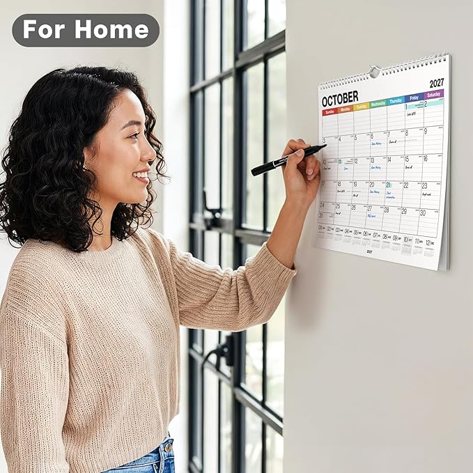 Dunwell 12x15 Wall Academic Calendar 2026-2027 (Colorful), Use July 2026 to December 2027, Large Lined 12 x 15 Monthly Hanging Calendar, Professional Styling for Home Office or School, Premium Paper