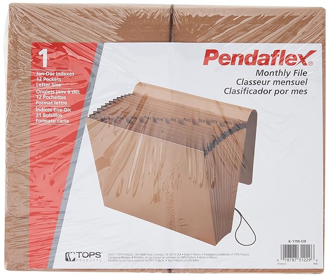Pendaflex Expanding Kraft File with Flap, Jan.-Dec. Index, 12 x 10, 1 per Box (K-17M-OX),Brown (Pack of 5)