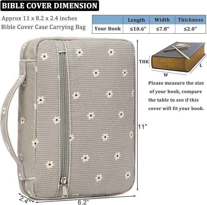 JIANYA Bible Cover, Flower Print Bible Bag Bible Cover Case for Women with Handle and Zippered Pocket, Bible Study Supplies