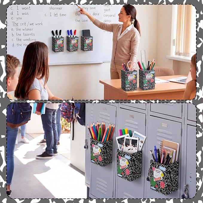 6 Pcs Composition Notebook Classroom Decor Classroom Magnetic Storage Boxes Magnetic Storage Containers Plastics Pen Holder for Refrigerator Whiteboard Home Office School Organizer Supply