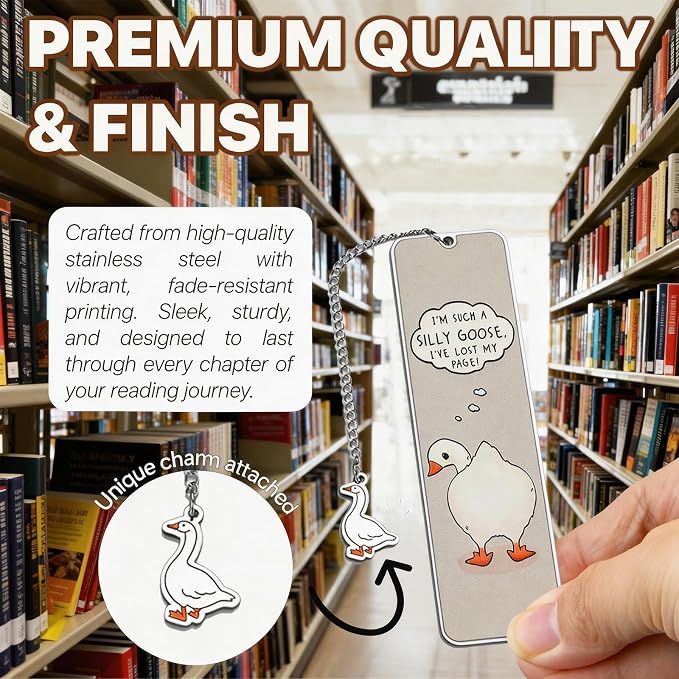 Pink Cute Bookmark for Women Silly Goose Gift Metal Bookmark for Students, Teachers, and Readers Funny Bookmarks Gift Page Markers Study Stationery, Office Supplies (Light Gray)
