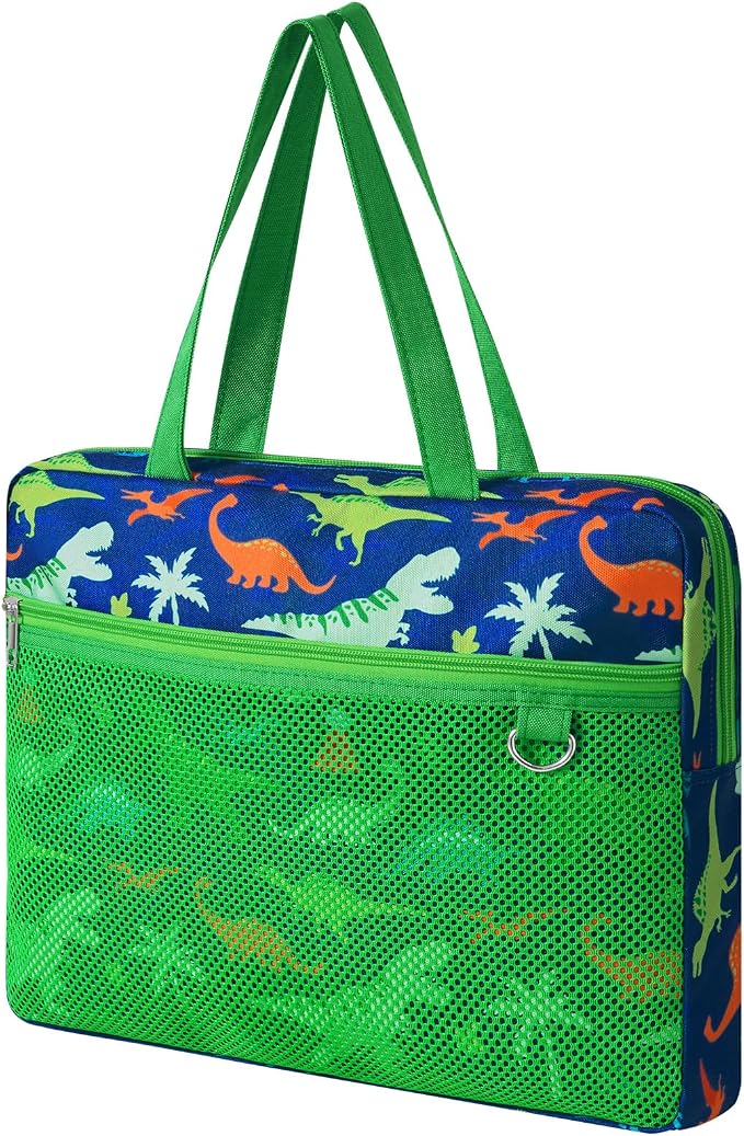 WAWSAM Dinosaur Kids Mesh Zipper Pouch, File Organizer Folders with Pocket | 13.78" x 11.42" Waterproof File Folder for Boys with Handle, Document Organizer for School, Books, Travel, Home Storage