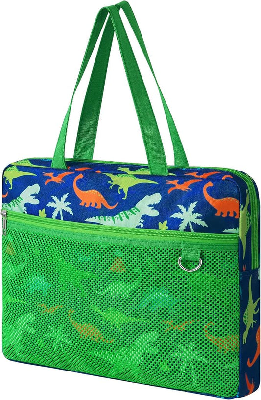 WAWSAM Dinosaur Kids Mesh Zipper Pouch, File Organizer Folders with Pocket | 13.78" x 11.42" Waterproof File Folder for Boys with Handle, Document Organizer for School, Books, Travel, Home Storage