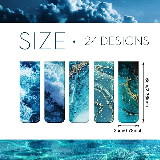 Zonon 24 Pcs Ocean Magnetic Bookmarks Summer Blue Magnet Page Markers Page Clip Funny Bookmark Gifts for Graduation Reading Lover Women, Men Classroom Prize Graduation Party Favors
