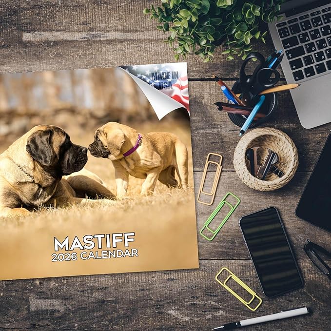 Mastiff Calendar 2026 by MegaCalendars – Monthly Dog Breed Wall Calendar, Made in USA