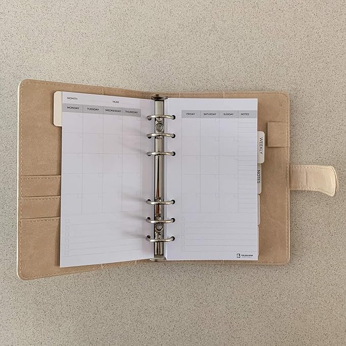 Dachshund Planner – PU Leather Exterior, Metal Loose Leaf Ring Binder, 100gsm Paper (Beige)