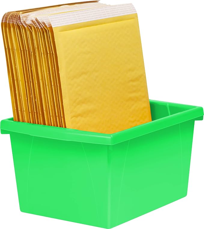 Storex 4 Gallon Storage Bin – Plastic Classroom Organizer for Books and Supplies, Green, 6-Pack (61480C06C)