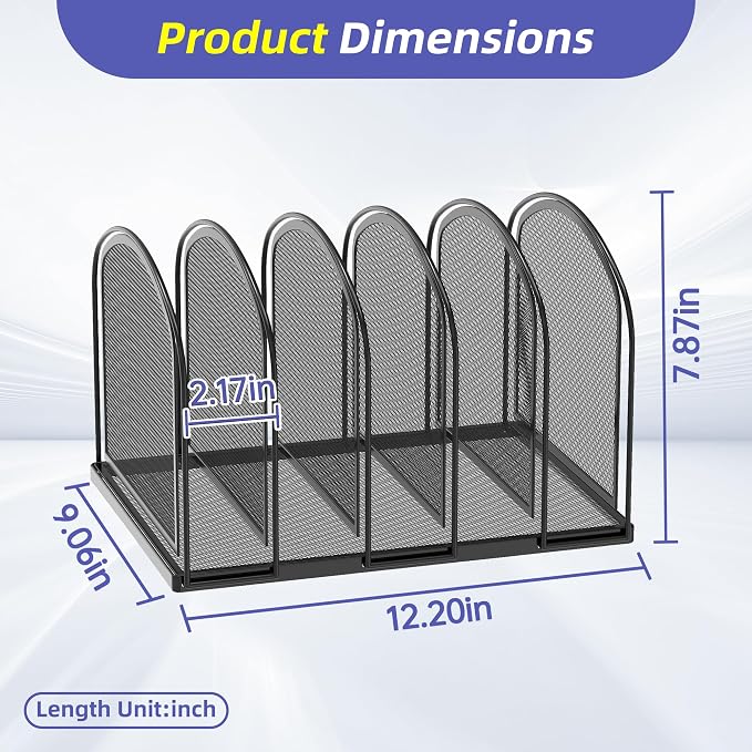 SUPEASY File Organizer for Desk, 5-Section Mesh Desk Organizer, Vertical File Holder Desktop Organizer File Sorter, File Folder Holder for Office Supplies, Black (Pack of 2)