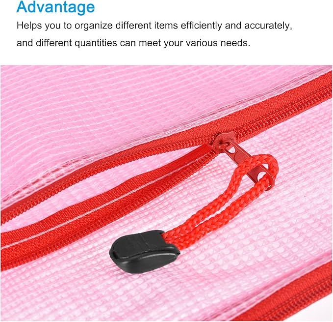 MECCANIXITY Mesh Zipper Bags, A5 Size File Document Pockets Bill Pouch Folders for Office Home Supply, Pink Pack of 3