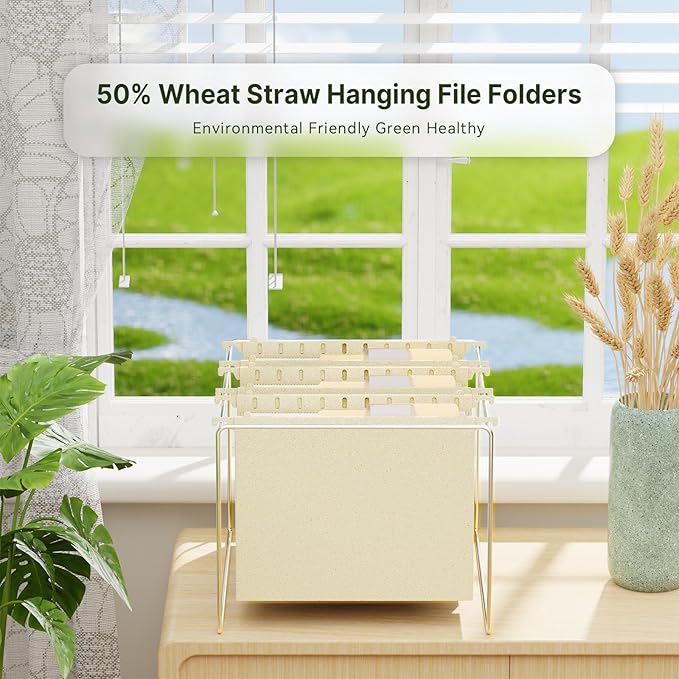 XINGIA Extra Capacity Letter Size File Folders Hanging with Tabs,3 Inch Expansion Plastic Hanging Folders for Filing Cabinet,6 Pack Wheat Straw Expandable File Folder Organizer for File Frame Box