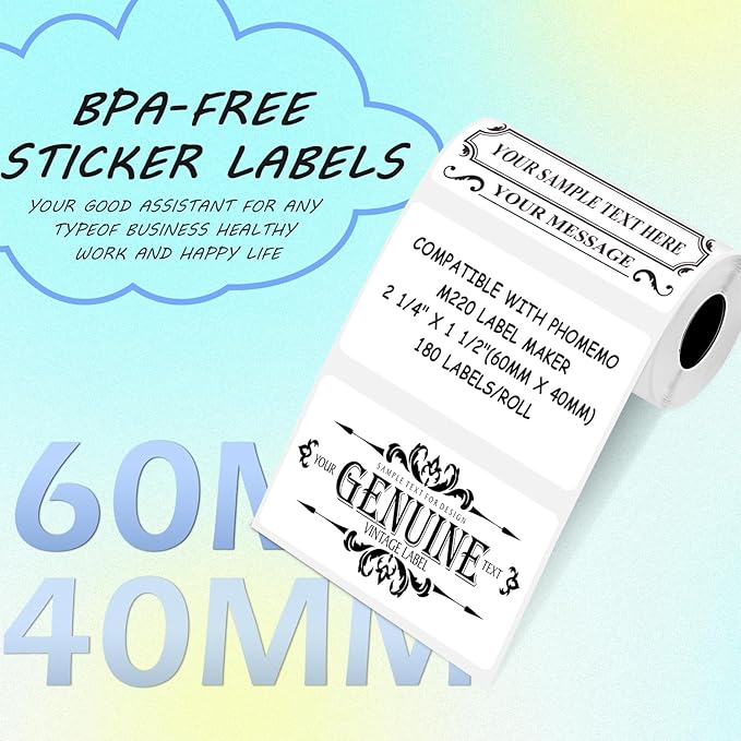 Thermal Labels Compatible with NIIMBOT B3S/K3 Label Printer,Compatible with Phomemo M221/M220/M120/M200/M250 Label Printer,2.36"x1.57"(60x40mm), 160 Labels/Roll 4 Rolls, Black on White