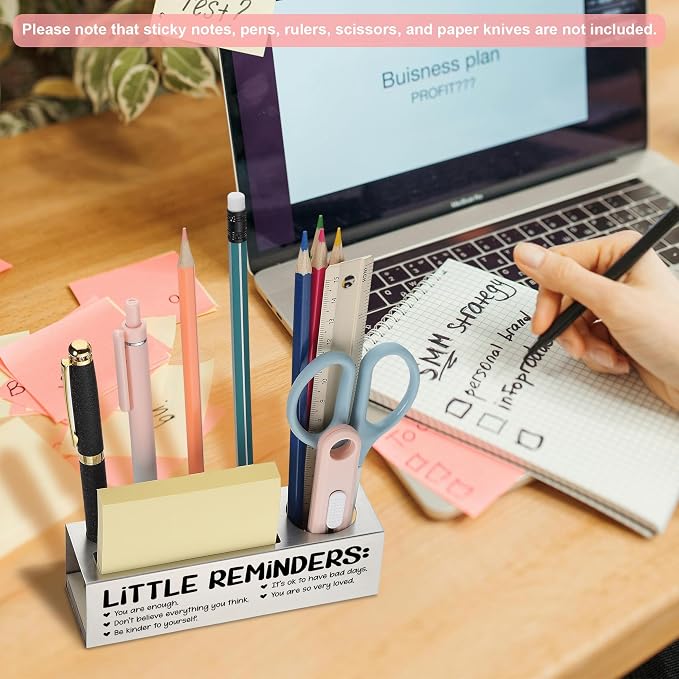 Inspirational Pencil Holder Desk Organizer with Little Reminders, Stainless Steel Office Supply Caddy for Women Men, Positive Message Teacher Coworker Gift, Laser Engraved Classroom Decor - FBA400