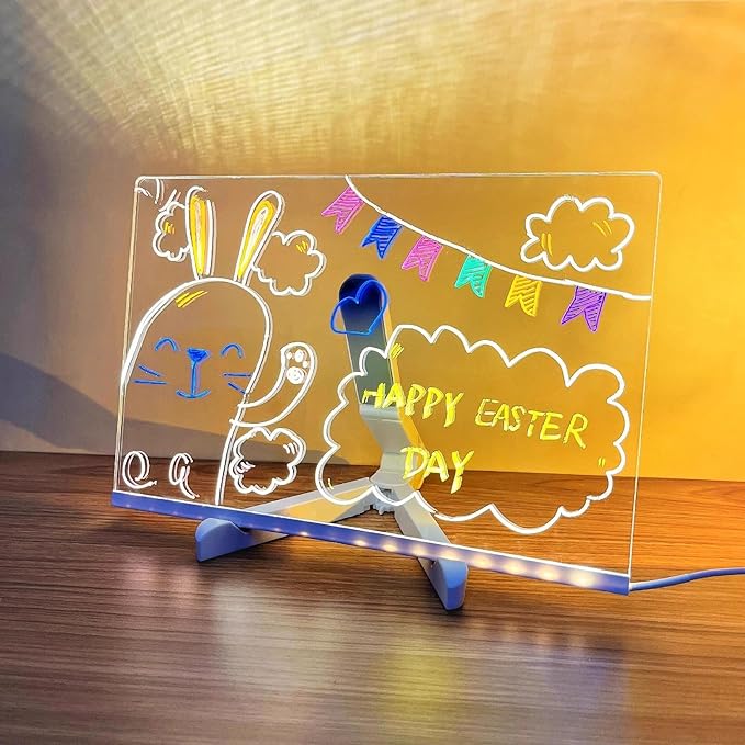 Led Note Board with Colors, 12"X8" Acrylic Dry Erase Board with Light, Light Up Dry Erase Board with Adjustable Stand, Led Board White Board with 7 Pen, Office Home Glow Rewritable Message Board.