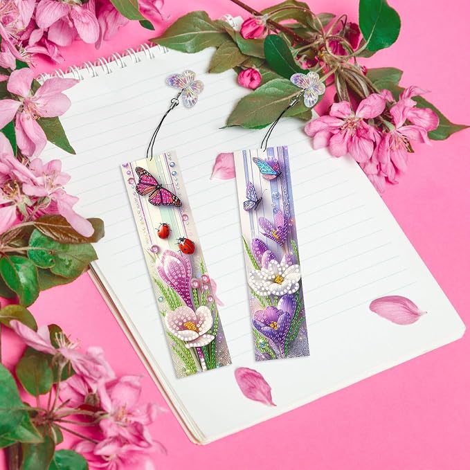 ARTopet 6Pcs DIY Diamond Art Painting Bookmarks with Colorful Butterfly Pendant PET Bookmark Ornament Double Sided Pattern Single Sided Diamond Book Marker Clip Gifts Tags-05