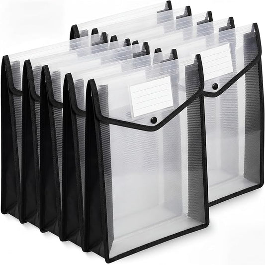 Epakh 10 Pieces Plastic File Folders Envelope Expanding File Wallet Organizer Documents Folder with Snap Closure and Pocket, A4 Size Waterproof Transparent Pouch(Black,Vertical)
