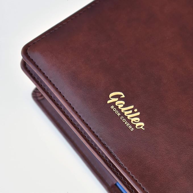 GALILEO® Double AA Big Book Cover & 12 Steps & 12 Traditions | AA Gift | Alcoholics Anonymous | PU Leather | Coin Holder | AA Book Covers for Hardcover (Serenity Prayer/Coin Pocket/Brown)