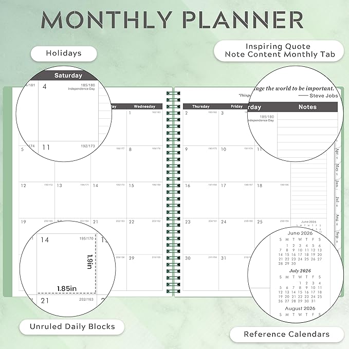 2026-2031 Monthly Planner/Monthly Calendar - 5 Year monthly Planner, Jul. 2026 - Jun. 2031, 9" x 11", Double-Side Pocket + Durable Polypropylene Cover - Sage Green