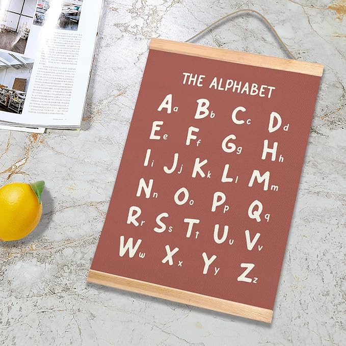 Alphabet and Numbers Educational Chart Set of 2 for Classroom Decor,Colorful Educational Poster for Toddlers 1-3,Toddler Learning Poster for Ages 3-5 for Nursery Playroom,Classroom Must Haves 14x18.5Inch(Brown)