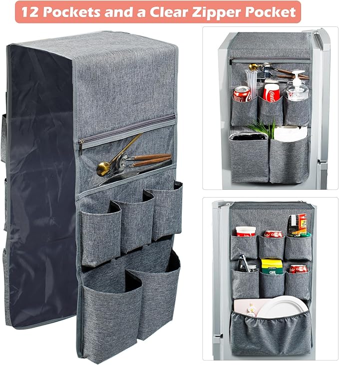 Dorm and office Double Over the Fridge Caddy Organizer -Fridge Caddy Organizer - College Dorm Room Essentials for College Students Boys, Girls - 12 Pockets Flatware Organizers and Storage