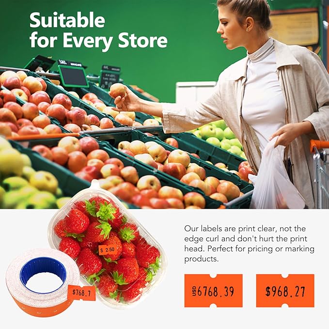 30 Rolls 15000 Price Gun Labels for Mx-5500 White Price Marker Stickers, Super Sticky Label Paper Tag Labels (Orange)