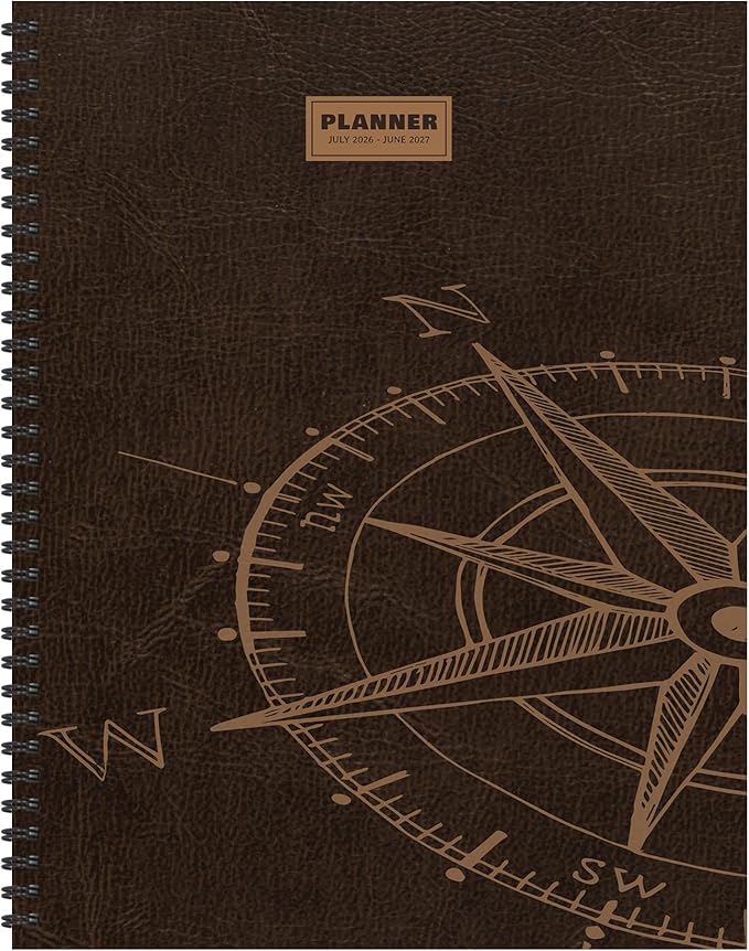 TF Publishing July 2026 - June 2027 Leather Compass Large Weekly Monthly Planner - 12 Month Academic Planner 2026-2027 with Durable Cover, Thick Uncoated Paper, and Planning Stickers - 9in x 11in