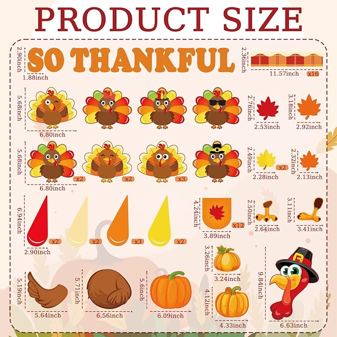 Thanksgiving Fall Bulletin Board Decorations – DIY Turkey Photo Crafts with Pumpkin “So Thankful for Our” Paper Cutouts Set for School, Classroom, Autumn Wall Door