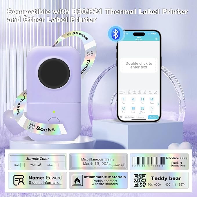 PARLAIM Label Maker Tape,14X50MM(1/2" X1 7/8") Thermal Label Stickers,Thermal self-Adhesive Label Compatible with D30 Label Maker,Thermal Label Paper for Home/Office/130pcs/Roll Holographic Silver
