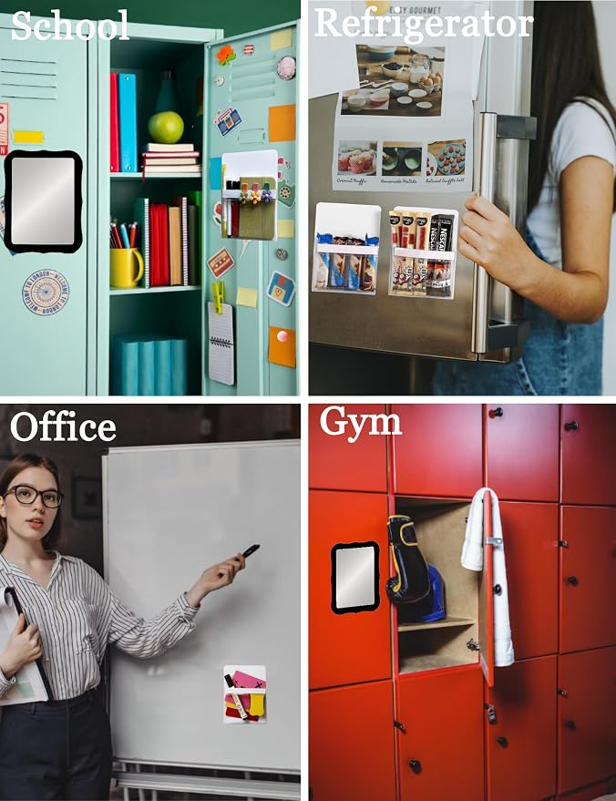 Magnetic Locker Mirror with Magnetic Pen Holders, Locker Accessories Kit, Back to School Essentials, Cute Decorative Locker Organizer for School Locker Decor, Office, Fridge, Home Decor(Black)