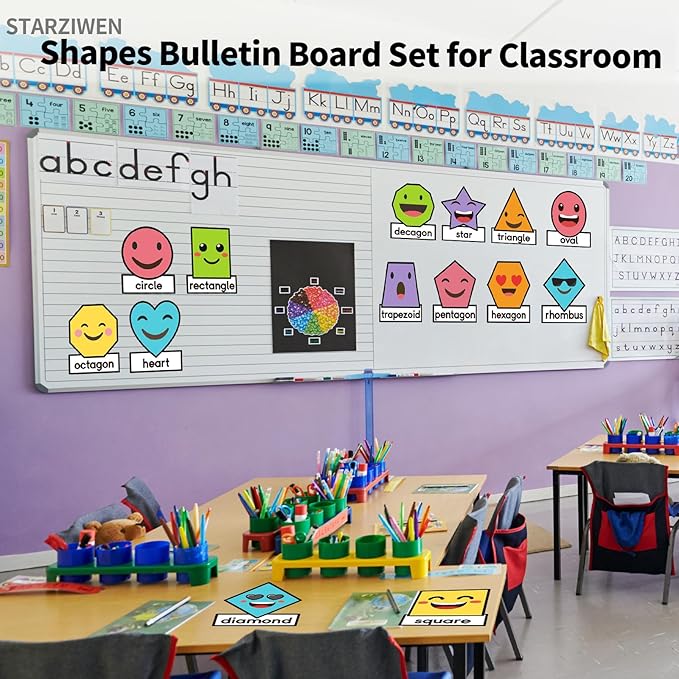 14Pcs Shapes Bulletin Board Set, Jumbo 10x12 Inch 2D Geometric Shapes Posters for Classroom Wall, Rainbow Educational Cutouts with Glue Points for Kindergarten and Preschool Decor