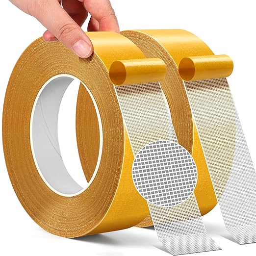 Fabric Tape Multifunctional Double Sided Tape 2 Sided Tape 2 Rolls 1inchx66FT20m Heavy Duty Carpet Tape with Strong Adhesion, Suitable for Sofas, Doormats, Wood, Glass, Plastic