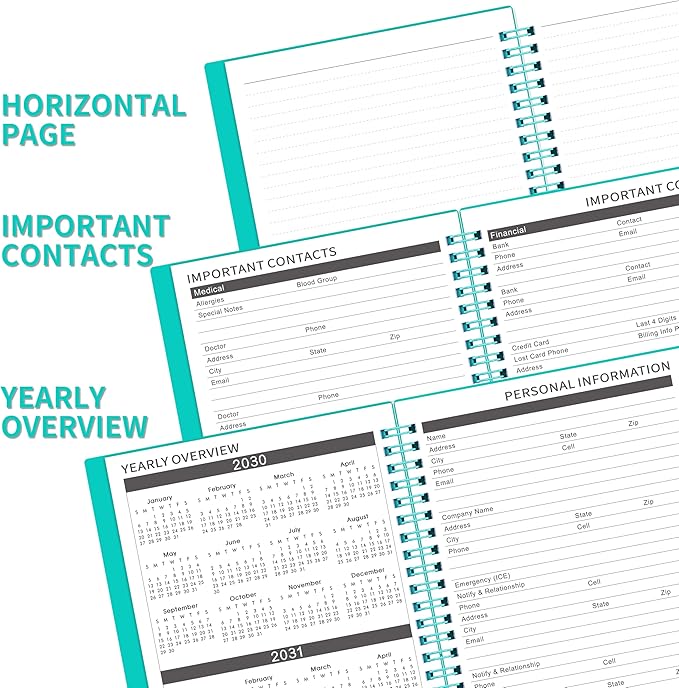 2026-2030 Monthly Planner/Calendar - January 2026 - December 2030, 5 Year Planner with Tabs, 6.4" x 8.5", 60 Monthly Calendar, Two-Side Pocket, 9 Notes Pages, Suitable for Long-Term Planning - Green