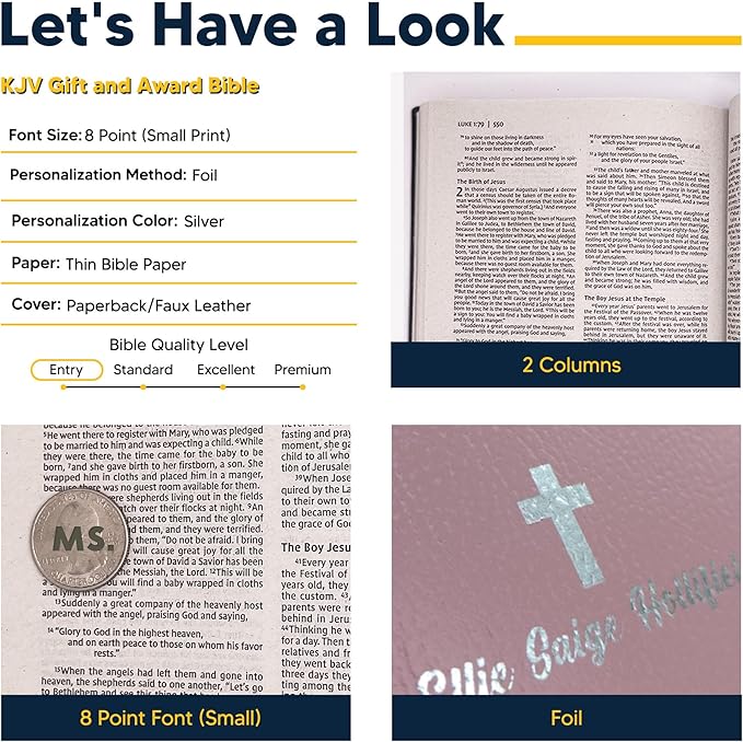 Personalized KJV Bible Faux Leather Small Print Economy Bible with Custom Name at The Lower Right Side & Red-Highlighted Verses, Custom Gift for Christian & Religious Events | Pink