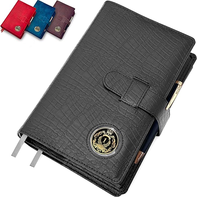 GALILEO® Double AA Big Book Cover & 12 Steps & 12 Traditions | PU Leather | Medallion Holder | AA Book Covers for Hardcover | AA Gift | Alcoholics Anonymous (Crocodile Leather/Black)