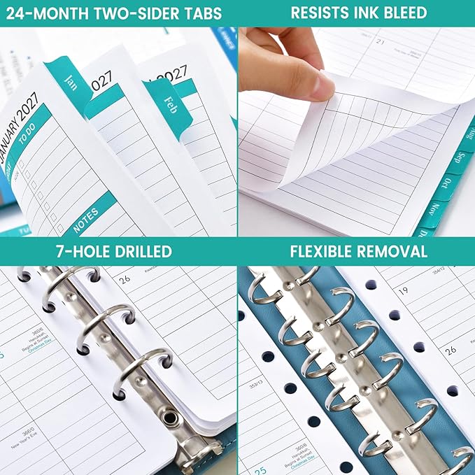 2026-2028 Monthly Planner Refill - Planner Inserts with 7-Hole Punched, 5-1/2" x 8-1/2", Runs from July 2026 to June 2028, Two Pages Per Month, Monthly Calendar with Monthly Tabs