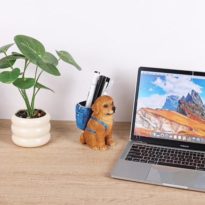 SHENGTIAN Golden Retriever Decor, Figurine & Statue, Dog Pen Holder, Puppy Pencil Holder, Pen Holder for Desk, Desk Accessories, Gifts for Golden Retriever Lovers, Cute Novelty Animal Pen Organizer