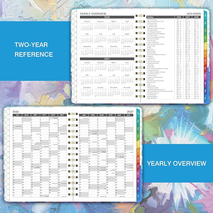 2026-2027 Appointment Book - Weekly & Monthly Planner, 6.3" x 8.4", JULY 2026 - JUNE 2027, 30-Minute Interval, 2026-2027 Daily Hourly Planner, Inner Pocket, Colorful Monthly Tabs