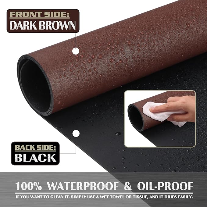 K KNODEL Large Office Leather Desk Mat, Mouse and Keyboard Pad, Computer and Laptop Mat, Desktop Protector and Cover, Writing Pad and Blotter (47.2"x17", Dark Brown)