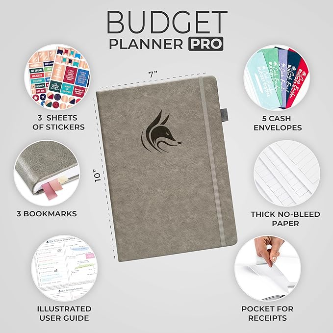 Clever Fox Budget Planner Pro - Financial Organizer + Cash Envelope Budget System. Monthly Finance Journal, Expense Tracker & Personal Account Book. Undated - Start Anytime. (7''x10'') – Gray