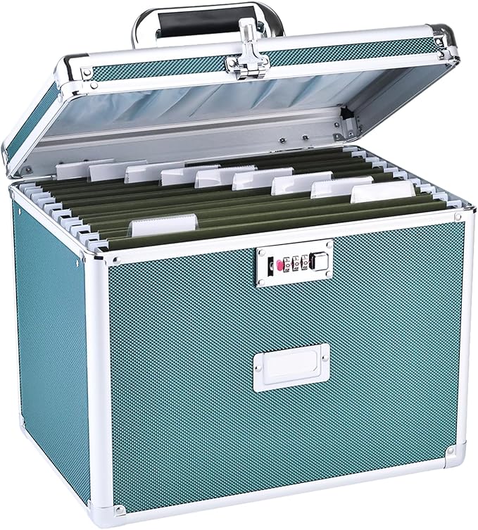 File Storage Cabinet for Letter Size Hanging File Folders, Suspension File Holder, Document Organizer Filing Lockbox in Office and Home with Combination Lock and 10-pack Hanging Files (Green, Letter)