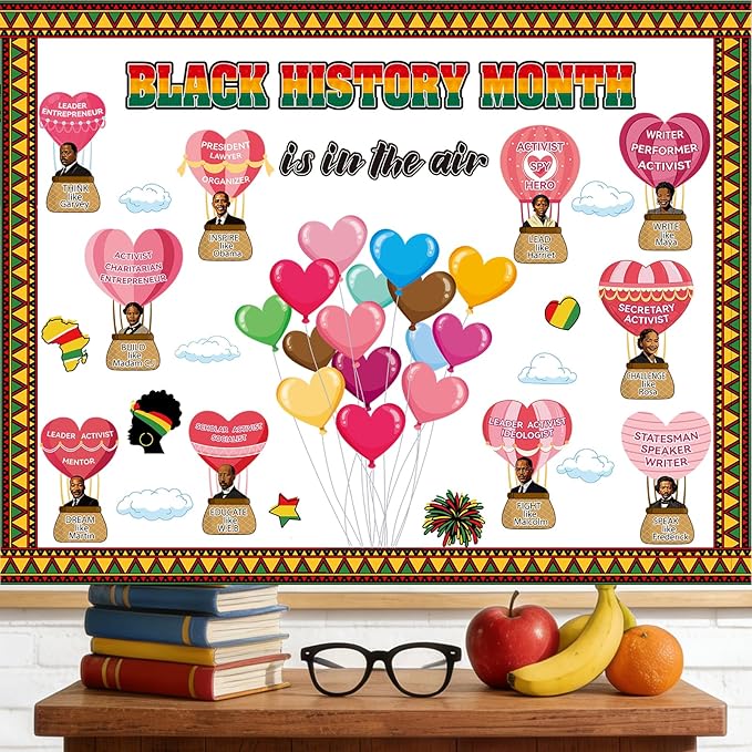 Black History Month Bulletin Board Decoration Set Valentine's Day Classroom Decorations February African American Cutouts February Heart Craft Cutouts for Teacher School Door Wall Decor Supplies