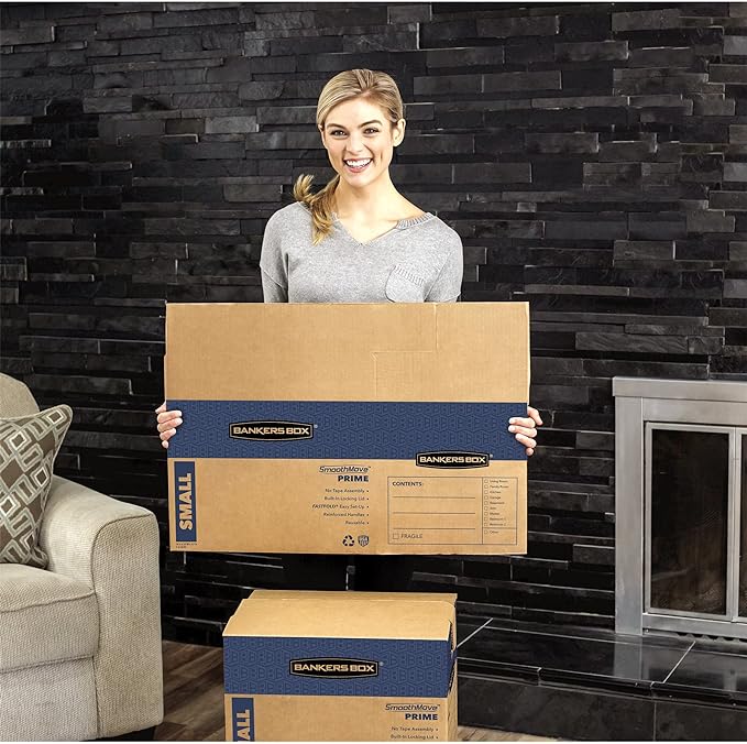 Bankers Box Small Prime Moving Box 10 Pack, Reinforced Handles, Tape-Free Assembly, Attached Lid, 16-in x 12-in x 12-in (0062716)