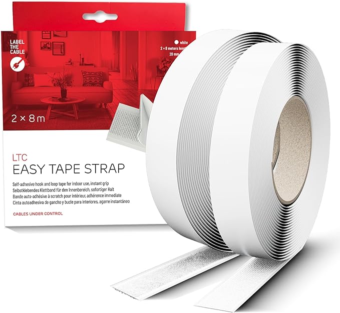 Tape, Self-Adhesive, Instant Resilient, 8 m x 20 mm, Gluing Instead of Drilling, Dots for Pictures, Upholstery, Cable Management, Double-Sided Tape (White, 8 m - 20