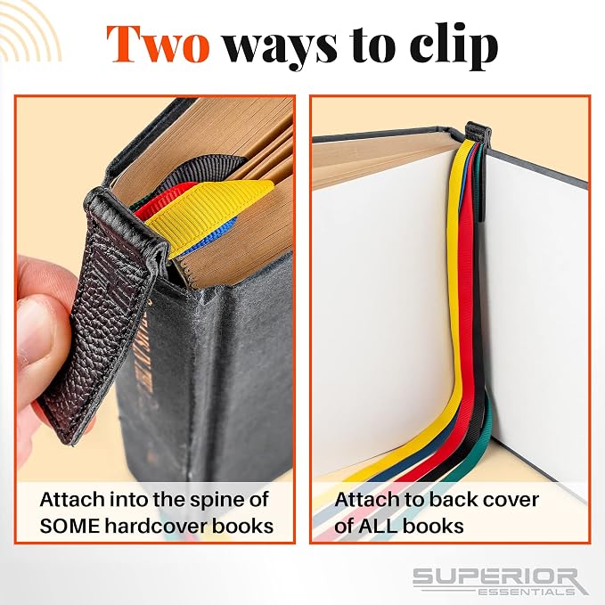 Superior Essentials Magnetic Bible Bookmark - Genuine Leather, Attachable Bible Ribbon Bookmarks for Book Lovers with 5 Strings - No More Flipping Pages Using Our Bible Page Marker (3PC, Rainbow)