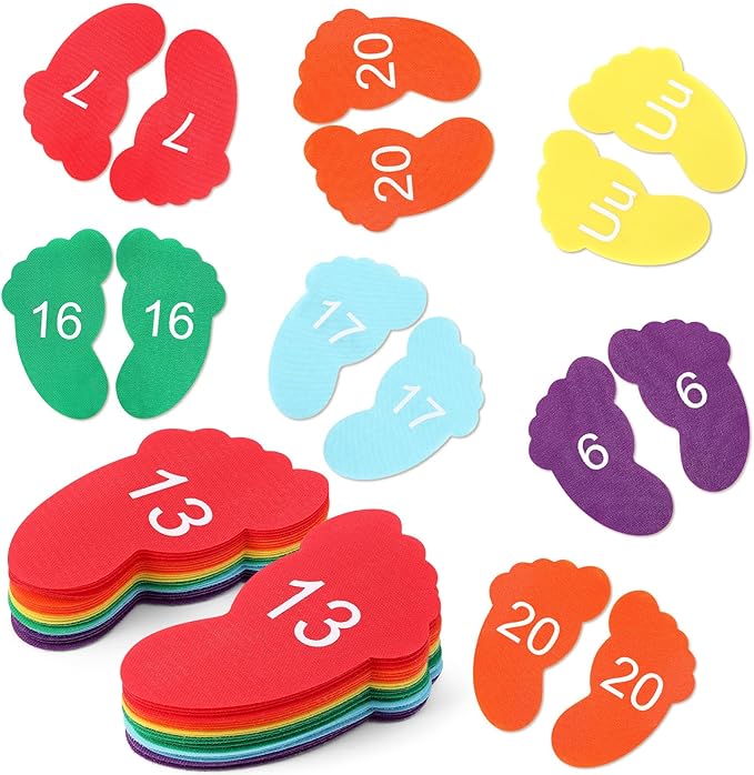 Outus 48 Pieces Carpet Feet Spots, Sit Foot Spots, Line up Spots for Classroom Floor, Carpet Markers for Teacher Supplies Classroom Rug, School Decoration (Number 1-24)
