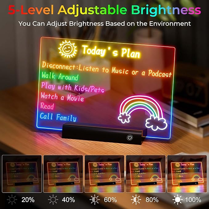 Rechargeable 11.8”×7.9” Glow Doodle LED Note Board with Colors,2 Modes&7 Colors with Remote Control,LED Drawing Board for Office/Café/Home Decor&Message,Birthday/Easter/Holiday Gifts,Black