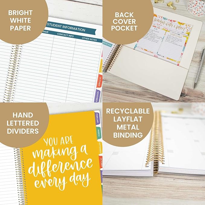 bloom daily planners Undated Academic Year Teacher Planner & Calendar - 7 Period Lesson Plan Organizer Book with Frosted Cover (9" x 11") (Interchangeable Cover) - Bold & Bright